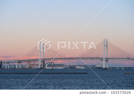 Yokohama Bay Bridge at dusk 103573026