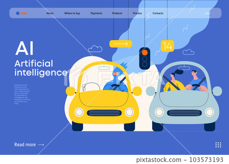 Artificial intelligence, Driving -modern flat vector concept illustration of An artificial intelligence-controlled car. Metaphor of autonomous vehicle, AI superiority and dominance concept Artificial intelligence, Driving -modern flat vector concept illustration of An artificial intelligence-controlled car. Metaphor of autonomous vehicle, AI superiority and dominance concept 103573193