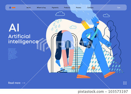 Artificial intelligence illustration. Job -modern flat vector concept illustration -AI going to work instead of human, upset woman stays home. AI metaphor, advantage, superiority and dominance concept Artificial intelligence illustration. Job -modern flat vector concept illustration -AI going to work instead of human, upset woman stays home. AI metaphor, advantage, superiority and dominance concept 103573197