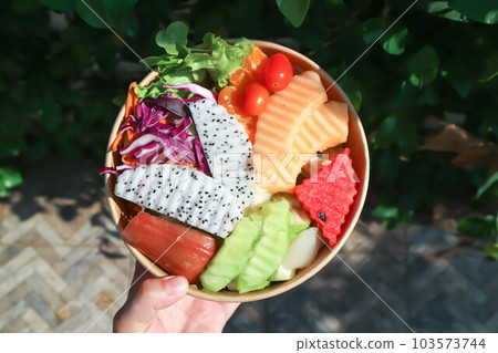 fruit and vegetable salad or cantaloupe, dragon fruit and lettuce salad fruit and vegetable salad or cantaloupe, dragon fruit and lettuce salad 103573744