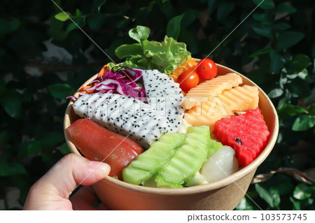 fruit and vegetable salad or cantaloupe, dragon fruit and lettuce salad fruit and vegetable salad or cantaloupe, dragon fruit and lettuce salad 103573745