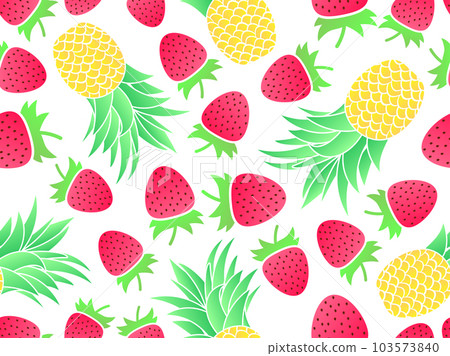 Seamless pattern with strawberry and pineapple, gradient colors. Summer fruit mix with strawberry and pineapple on white background. Design for print, banners and posters. Vector illustration Seamless pattern with strawberry and pineapple, gradient colors. Summer fruit mix with strawberry and pineapple on white background. Design for print, banners and posters. Vector illustration 103573840