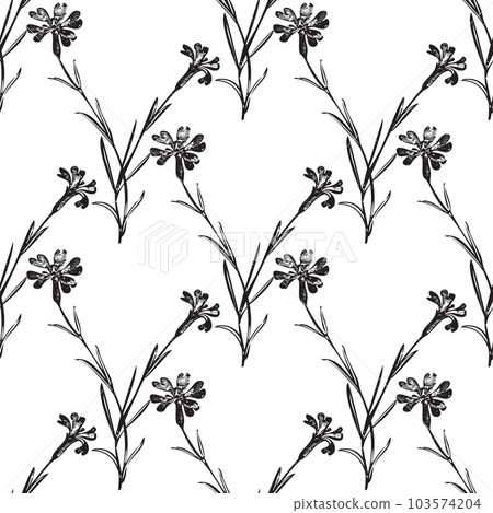 Botanical hand drawn floral seamless pattern. Spring plant vintage abstract background. Creative doodle style. Graphic design wallpaper, packaging, wedding invitation, banner Vector illustration 103574204