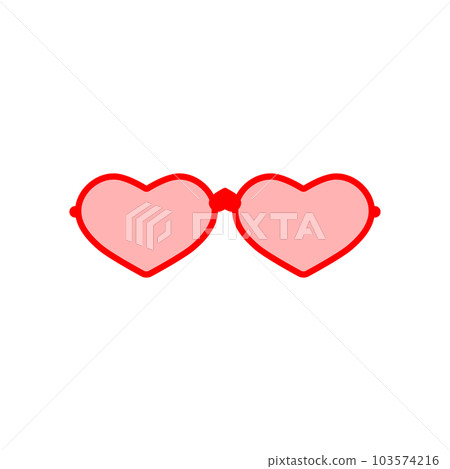 Love heart glasses. Red sunglasses with pink lenses heart shape. Vector clipart on white background. Isolated illustration.  103574216