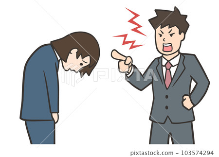 一個憤怒的男人和一個道歉的女人,一個穿西裝的上班族,一個嘮叨的人 一個憤怒的男人和一個道歉的女人,一個穿西裝的上班族,一個嘮叨的人 103574294