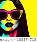 pop art woman with sunglasses on yellow background 103574718
