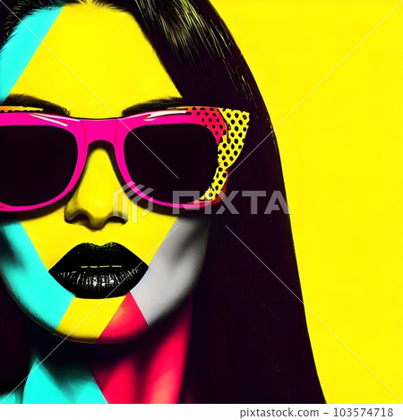 pop art woman with sunglasses on yellow background 103574718