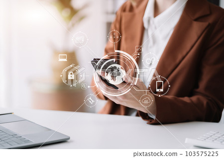 Person typing smartphone with SDK icon on virtual screen. SDK Software development kit programming language technology concept in office. Person typing smartphone with SDK icon on virtual screen. SDK Software development kit programming language technology concept in office. 103575225