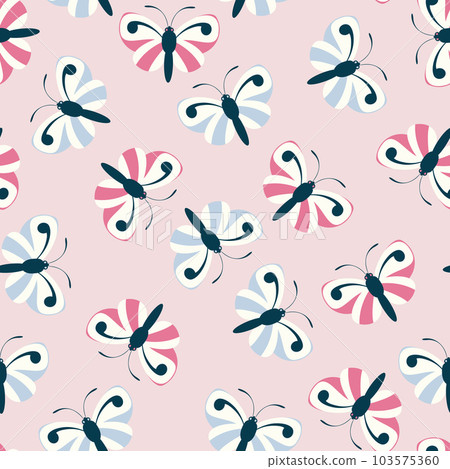 Vector seamless pattern design with flying pink and blue butterflies. Vector seamless pattern design with flying pink and blue butterflies. 103575360