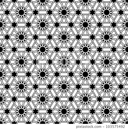 Seamless geometric ornament based on traditional islamic art. Black and white. Seamless geometric ornament based on traditional islamic art. Black and white. 103575492