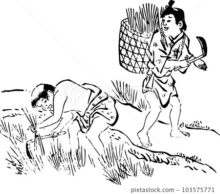 Boys weeding a rice field Boys weeding a rice field 103575771