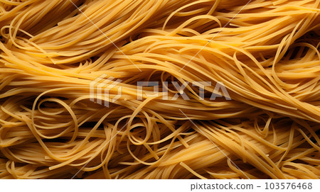 Spaghetti pile close up macro photo. Yellow Italian cuisine pasta dish. Noodles culinary menu restaurant poster 103576468