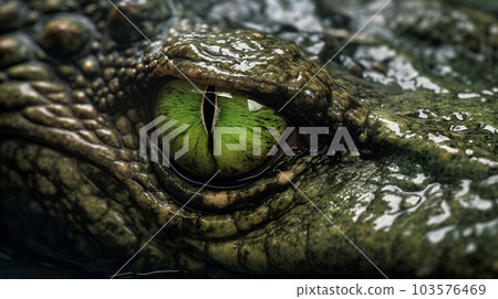 Wildlife crocodile green underwater photography. Open eye reptile teeth. Dangerous animal river mangrove forest close up photo 103576469