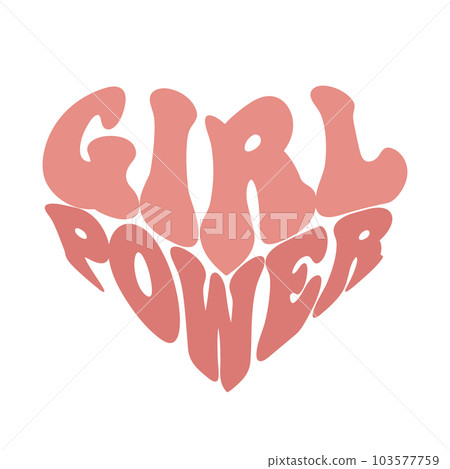 Power girl, lettering in the shape of a heart. Calligraphic inscription, quote, phrase. Greeting card, print, typographic design, handwritten lettering. 103577759