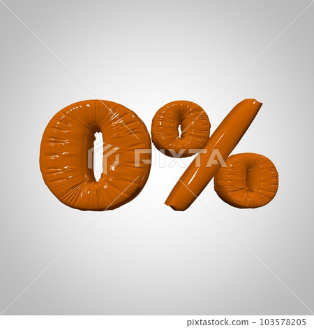 Inflated plastic square illustration of volumetric glossy deformed 3D render of orange number on white gradient background. Balloon metallic number. Beautiful volumetric number for advertising 103578205