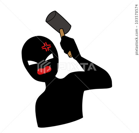 Illustration material of a silhouette of a bad guy image with a hammer 103578574