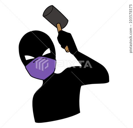 Illustration material of a silhouette of a bad guy image with a hammer Illustration material of a silhouette of a bad guy image with a hammer 103578575