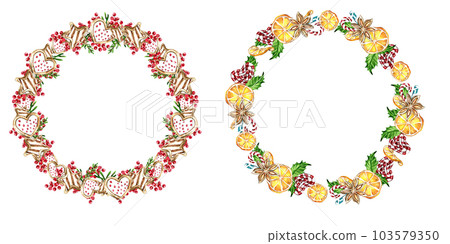 Christmas wreath with fir branches. Watercolor hand drawn illustration for invitations, greeting cards, prints, packaging and more. Merry christmas and happy new year. 103579350