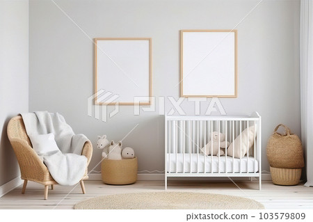 Tranquil Baby's Room: Minimalist Bliss in White and Pastel Hues Tranquil Baby's Room: Minimalist Bliss in White and Pastel Hues 103579809