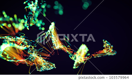 3D rendering of a colorful abstract stylish particle and plexus system on a dark background 3D rendering of a colorful abstract stylish particle and plexus system on a dark background 103579964