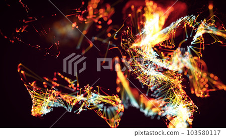 3D rendering of a colorful abstract stylish particle and plexus system on a dark background 103580117
