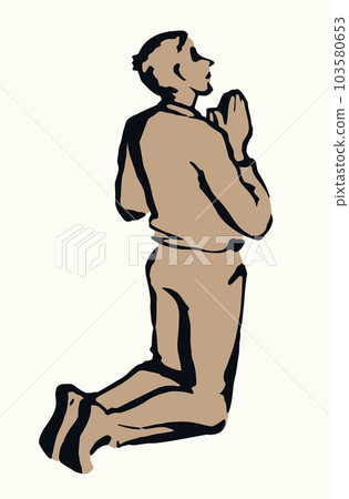 Vector drawing. Adult praying man Vector drawing. Adult praying man 103580653