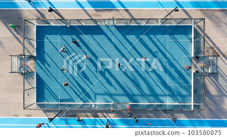 Street sports field with a football court aerial view Street sports field with a football court aerial view 103580875