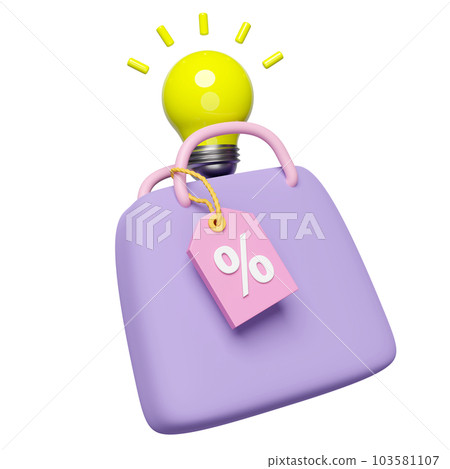 3d minimal shopping paper bags with light bulb discount sales icon for shopping online isolated. price tags coupon, marketing promotion bonuses, idea tip concept, 3d render 3d minimal shopping paper bags with light bulb discount sales icon for shopping online isolated. price tags coupon, marketing promotion bonuses, idea tip concept, 3d render 103581107