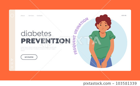 Diabetes Prevention Landing Page Template. Female Character with Excessive Urination, that Can Be A Symptom Of Diabetes Diabetes Prevention Landing Page Template. Female Character with Excessive Urination, that Can Be A Symptom Of Diabetes 103581339