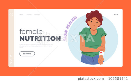 Female Nutririon Landing Page Template. Female Experience Character Delayed and Slow Wound Healing, Symptom Of Diabetes 103581341