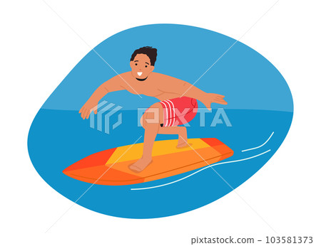 Thrill-seeking Man Riding Waves, Surfing In The Sparkling Sea Waters, Embracing The Exhilarating Experience Of Gliding 103581373