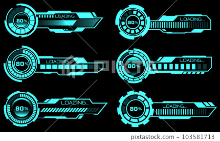Set of HUD modern loading progress bars user interface elements design technology cyber blue on black futuristic vector Set of HUD modern loading progress bars user interface elements design technology cyber blue on black futuristic vector 103581713