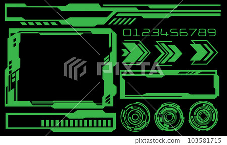 Set of HUD circle modern user interface elements design technology cyber green on black futuristic vector Set of HUD circle modern user interface elements design technology cyber green on black futuristic vector 103581715