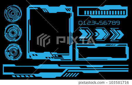 Set of HUD circle modern user interface elements design technology cyber blue on black futuristic vector Set of HUD circle modern user interface elements design technology cyber blue on black futuristic vector 103581716