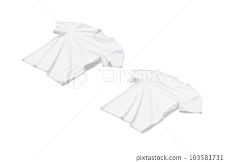Blank white crumpled tightened t-shirt mockup flat lay, front back Blank white crumpled tightened t-shirt mockup flat lay, front back 103581731
