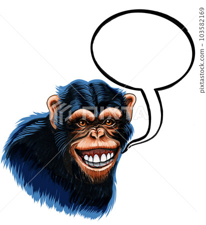 Speaking chimpanzee. Hand drawn ink on paper and hand colored on tablet Speaking chimpanzee. Hand drawn ink on paper and hand colored on tablet 103582169