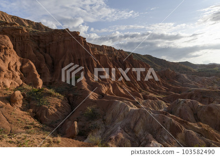 Canyon in Kyrgyzstan. Multi-colored canyon Fairy Tale. Kyrgyzstan mountains. Issyk-Kul region. Charyn Canyon. 103582490