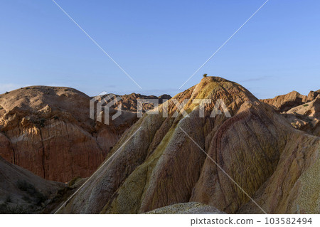 Canyon in Kyrgyzstan. Multi-colored canyon Fairy Tale. Kyrgyzstan mountains. Issyk-Kul region. Charyn Canyon. 103582494