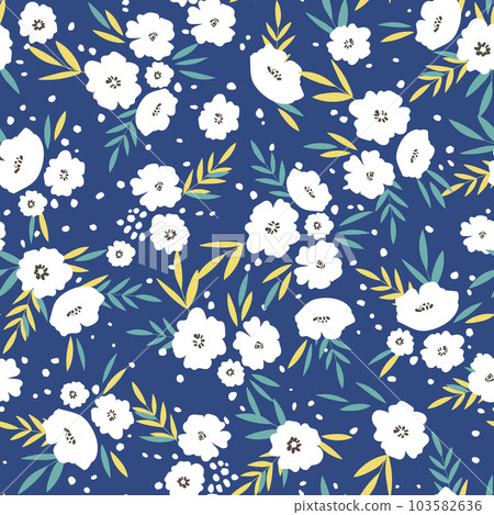 Seamless floral pattern based on traditional folk art ornaments. Colorful flowers on color background. Scandinavian style. Sweden nordic style. Vector illustration. Simple minimalistic pattern Seamless floral pattern based on traditional folk art ornaments. Colorful flowers on color background. Scandinavian style. Sweden nordic style. Vector illustration. Simple minimalistic pattern 103582636