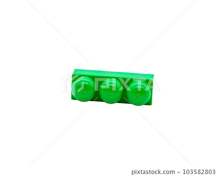 Children's toy construction set lego green without background. Detail of three sections. Picture in high quality. PNG 103582803
