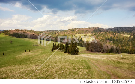Panoramic view of Pienin Mountains landscape, Poland. 103583570