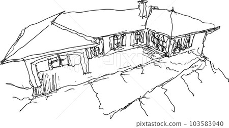 hand drawn architectural sketch of beautiful classic detached village house hand drawn architectural sketch of beautiful classic detached village house 103583940
