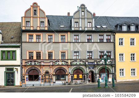 Historic Theater Im Gewolbe building on the market square of Weimar, Germany Historic Theater Im Gewolbe building on the market square of Weimar, Germany 103584209