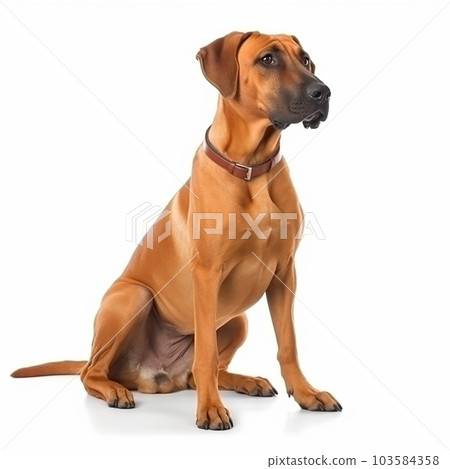 Nice red dog breed Rhodesian Ridgeback isolated on white close-up, cute pet Nice red dog breed Rhodesian Ridgeback isolated on white close-up, cute pet 103584358