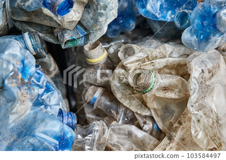 Plastic bottles in bales for waste recycling 103584497