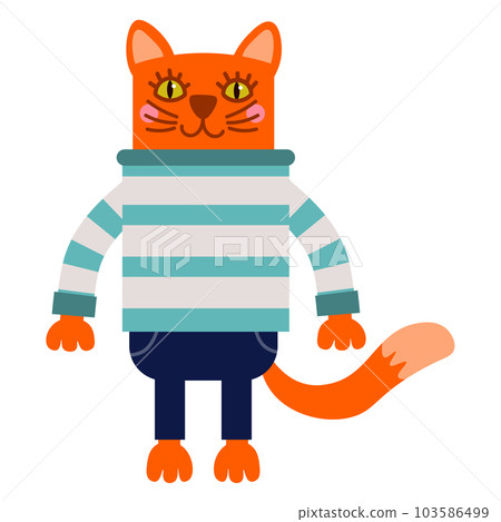 Cartoon cat in cloth in flat style isolated on white background. Cartoon cat in cloth in flat style isolated on white background. 103586499