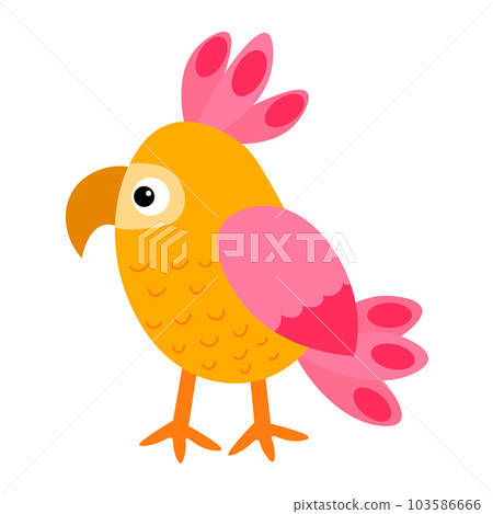 Cute cartoon parrot in childlike flat style isolated on white background.  103586666