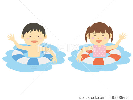 Sea bathing illustration_Illustration of a child playing in the water_1 Sea bathing illustration_Illustration of a child playing in the water_1 103586691