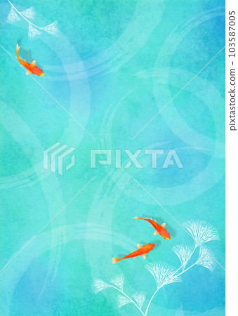 Goldfish and aquatic plants rainy season summer image 103587005