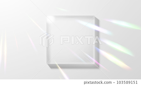 Rectangular transparent glass on white background. rays. bird's-eye view. (Landscape) Rectangular transparent glass on white background. rays. bird's-eye view. (Landscape) 103589151